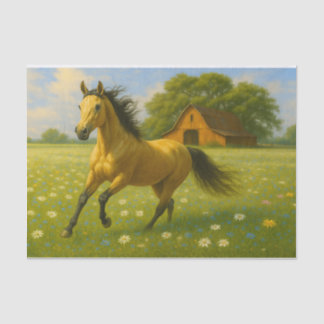 Mousseline Papier découpé Cheval courant dans la prairie de l