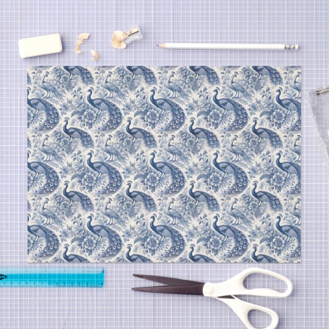 Mousseline Papier Découpe Fleurs de Chinoiserie Bleues avec P (Artisanat)