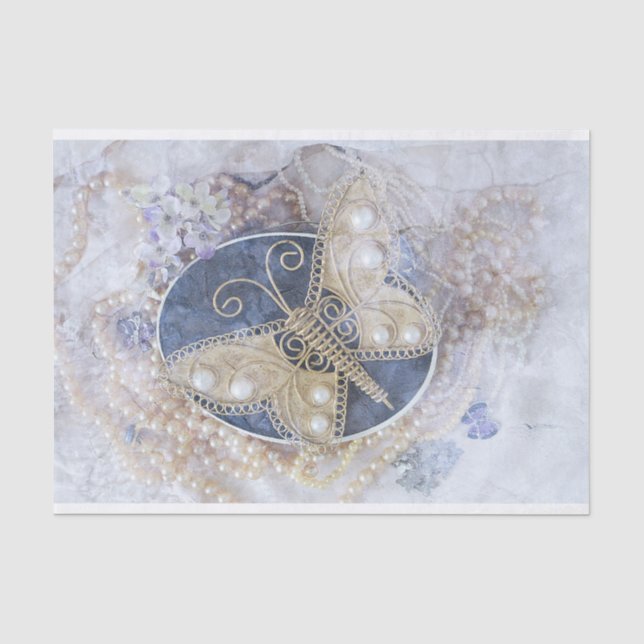Mousseline Papier Découpe Papillon Mariage Blanc Or (Recto)