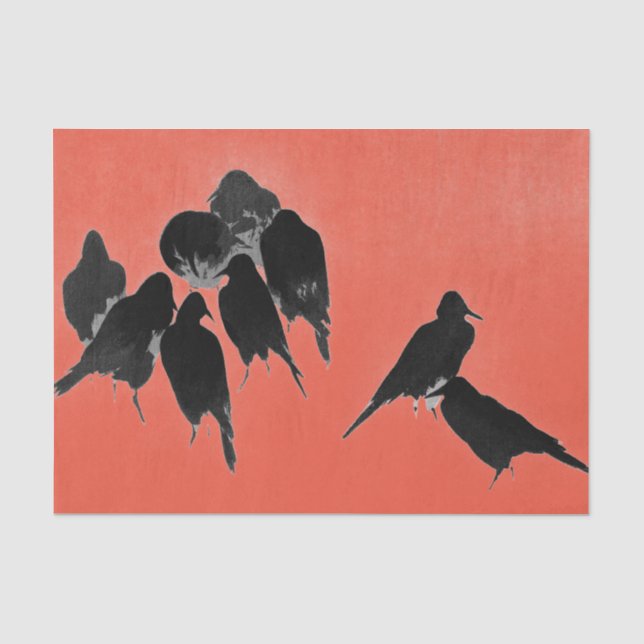 MOUSSELINE PAPIER D'IMPRESSION EN TISSU JAPONAIS NOIR CROWS (Recto)