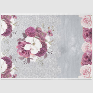 Mousseline Papier en dentelle florale rose et prune