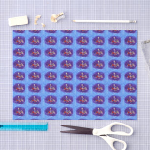 Mousseline Papier en tissu bleu père Noël Bat
