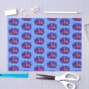 Mousseline Papier en tissu bleu père Noël Bat décalé