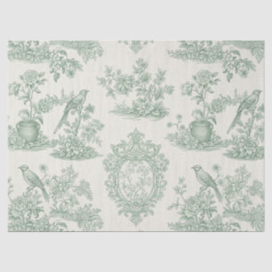 Mousseline Papier Floral et Motif Oiseau Toile Vert Menthe