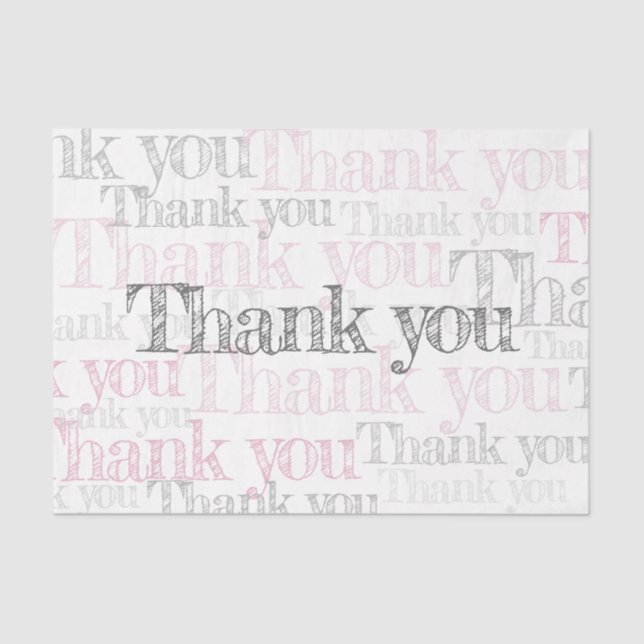 Mousseline papier Merci, rose, blanc et gris (Recto)
