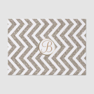Mousseline Papier Monogramme à Motif Chevron Blanc Or Lettre 