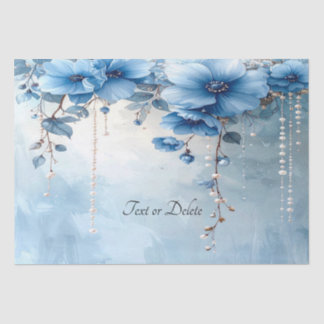 Mousseline Papier mouchoir Fleurs bleues et perles