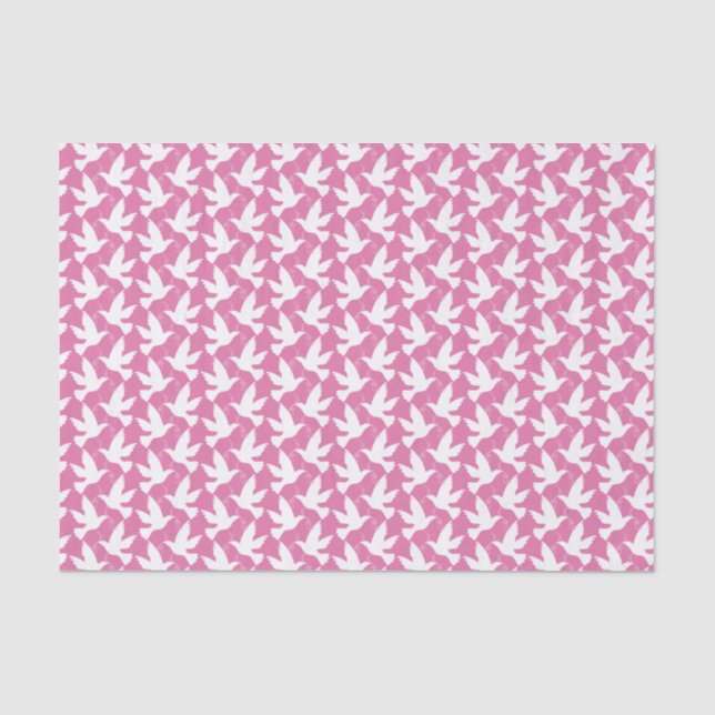 Mousseline Papier mouchoir rose volant de colombes blanches (Recto)