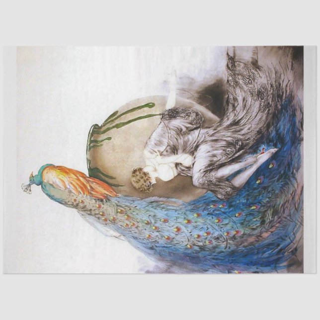 Mousseline Papier Peacock et Decoupage Muse Art déco (Recto)