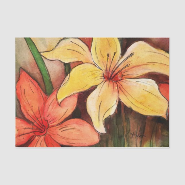 Mousseline Papier Tiger Lily Aquarelle (Recto)
