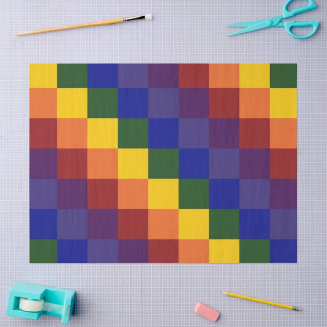 Mousseline Papier Tissu À damiers Rainbow (Artisanat)