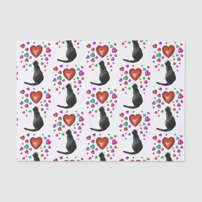 Mousseline Papier Tissu Black Cat Hearts (Recto)