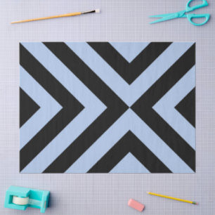 Mousseline Papier Tissu bleu clair et noir Chevrons