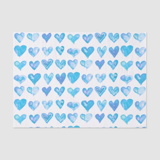Mousseline Papier Tissu Blue Hearts (Recto)