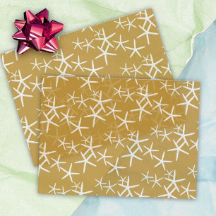 Mousseline Papier Tissu Brun Doré à Motif d'Étoiles de Mer