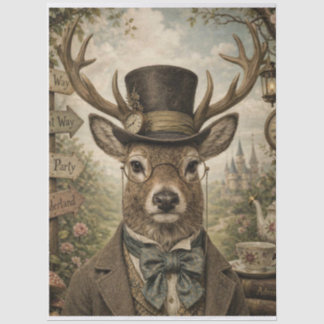 Mousseline Papier Tissu Cerf Steampunk Wonderland