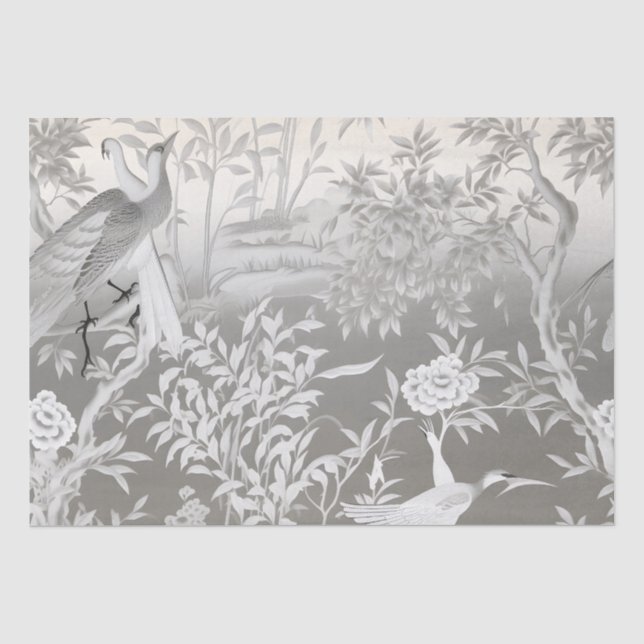 Mousseline Papier Tissu Chinoiserie Argent (Recto)