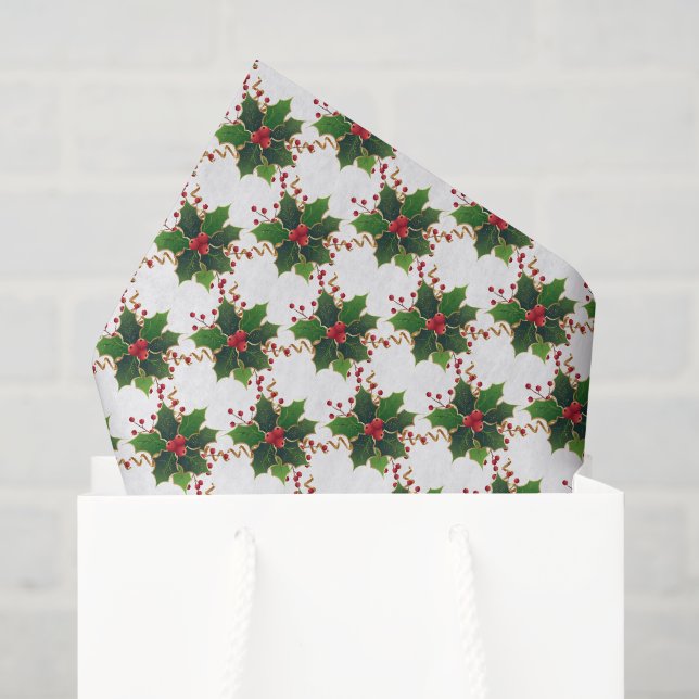 Mousseline Papier Tissu Christmas Holly Berry (Sac cadeau)