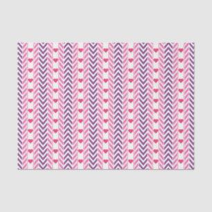 Mousseline Papier Tissu Coeurs rouges et Chevrons pourpres