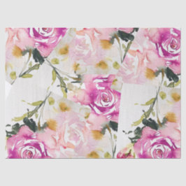 Mousseline Papier Tissu - Collage Roses Roses Aquarelles