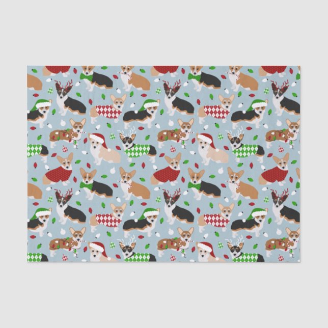 Mousseline Papier Tissu Corgi de Noël (Recto)