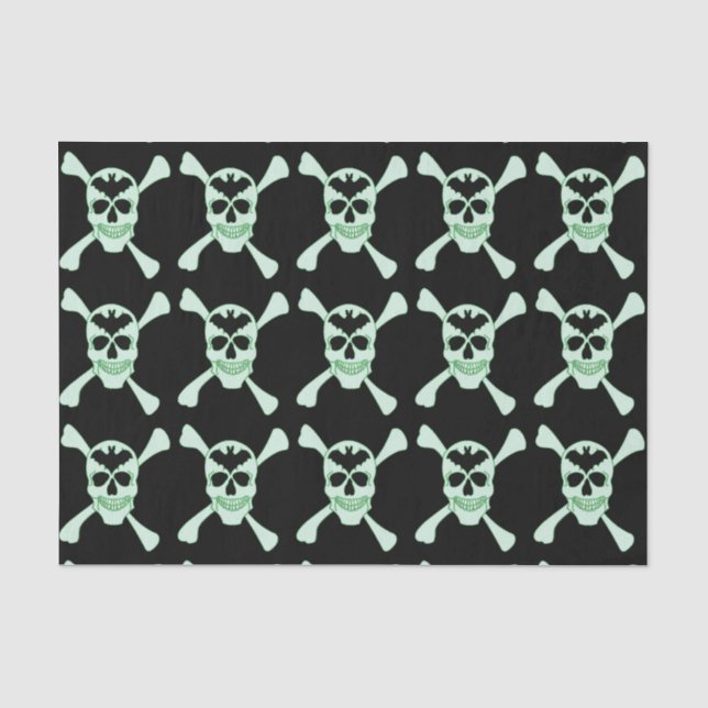 Mousseline Papier Tissu Crâne Vert Et Crossbones (Recto)