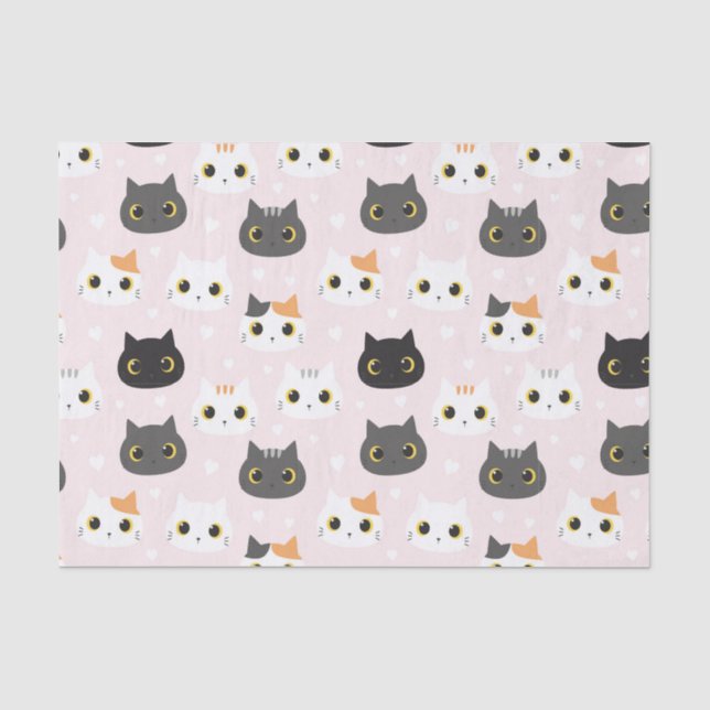 Mousseline Papier Tissu Cute Cats (Recto)