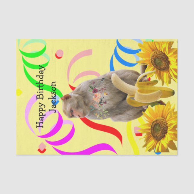Mousseline Papier Tissu D'Anniversaire Du Singe (Recto)