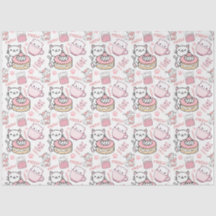 Papier Tissu de chat rose et blanc