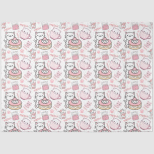 Mousseline Papier Tissu de chat rose et blanc