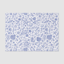Papier Tissu de coquillages illustrés bleu