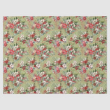 Papier Tissu de Fête Classique Poinsettia & Baies