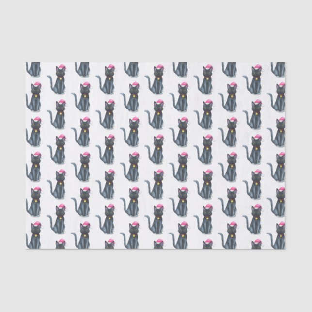 Mousseline Papier Tissu de Noël de chat noir (Recto)