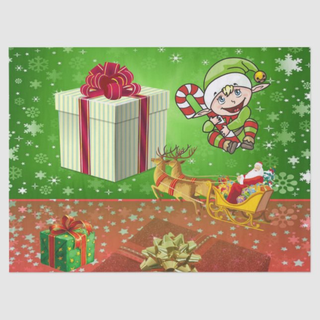 Mousseline Papier Tissu de Noël, Elfe (Recto)