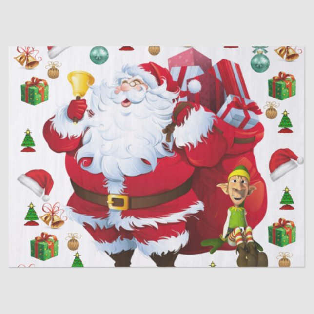 Mousseline Papier Tissu de Noël, Père Noël, Elfe (Recto)