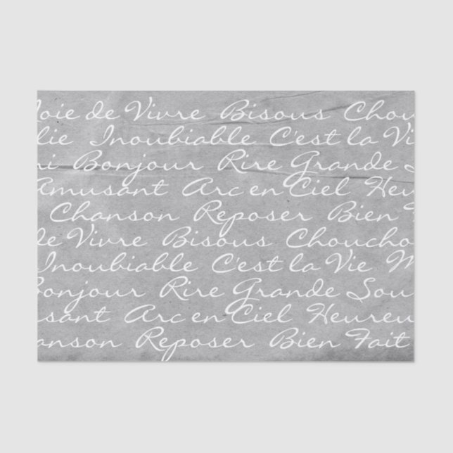 Mousseline Papier Tissu De Script De Langue Française (Gris) (Recto)