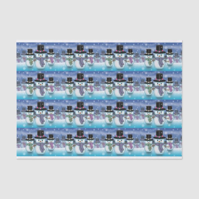 Mousseline Papier Tissu De Vacances Mignonne Snowmen (Recto)
