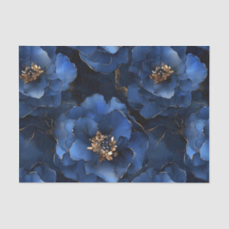 Mousseline Papier Tissu Découpage Fleurs Bleues Minuit