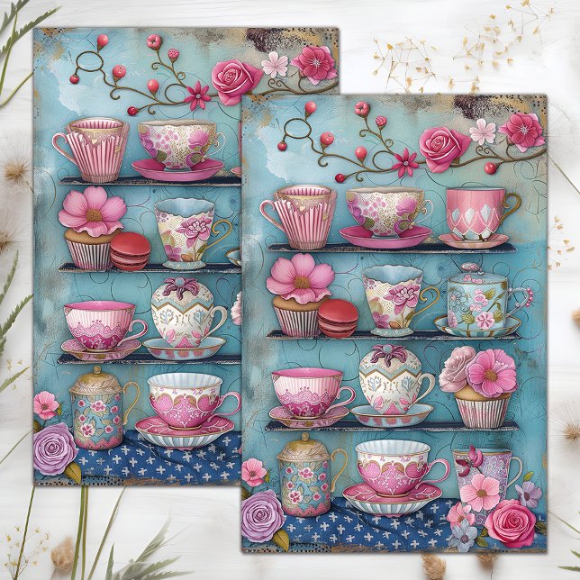MOUSSELINE PAPIER TISSU DÉCOUPAGE TEACUPS (TEACUPS DECOUPAGE TISSUE PAPER)