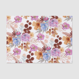 Mousseline Papier Tissu - Fleurs d'aquarelle brillantes