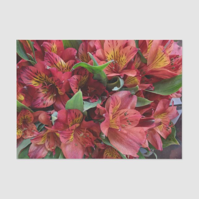 Mousseline Papier Tissu Fleurs Rouges (Recto)