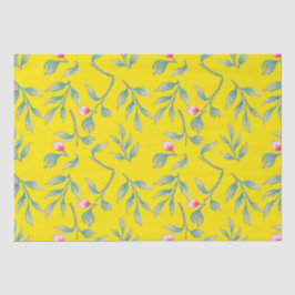 Mousseline Papier Tissu Floral Jaune