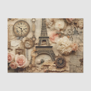 Mousseline Papier Tissu Floral Tour Eiffel vintage