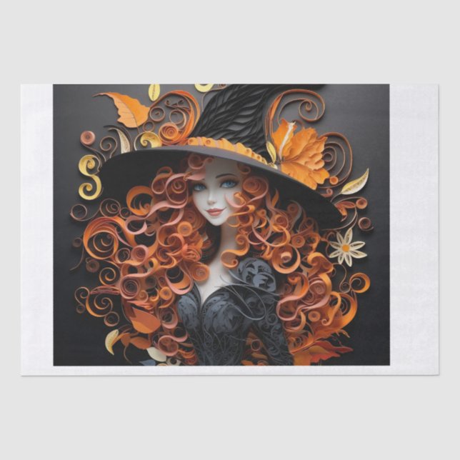 Mousseline Papier Tissu Halloween, Sorcière, (Recto)