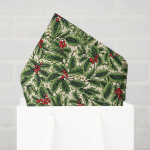 Mousseline Papier Tissu Holiday Holly