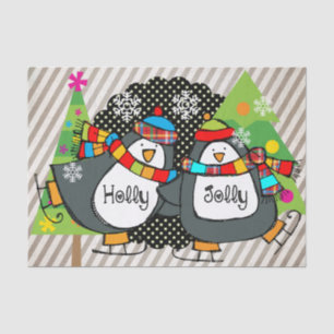 Mousseline Papier Tissu Holly Jolly Penguins