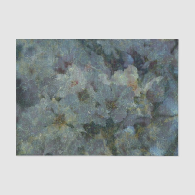Mousseline Papier Tissu Impressionniste Soft Blue Orchard (Recto)