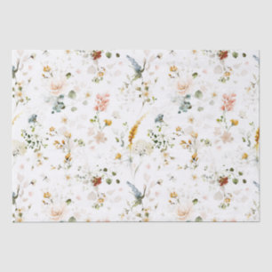 Mousseline Papier Tissu Jardin de Fleurs Sauvages à l'Aquarel