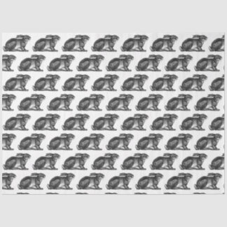 Mousseline Papier Tissu Lapin en noir et blanc