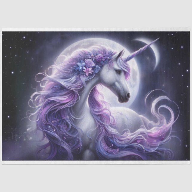 Mousseline Papier Tissu Lune Unicorne (Recto)